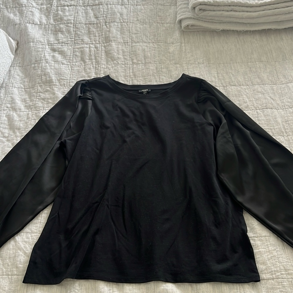 Express black long sleeve with satin sleeves